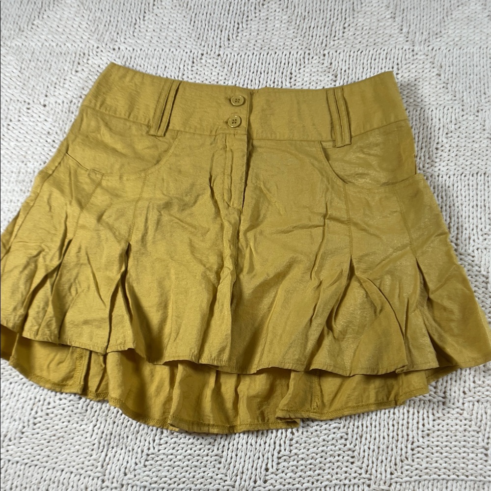 Odds N Evens Shimmer Mustard Mini Pleated Skirt
